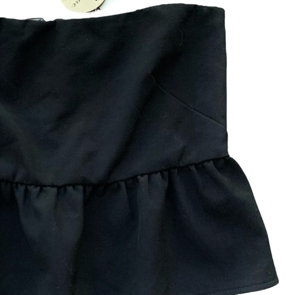 Nicole Miller Artelier Cropped Bandeau Ruffle Strapless Top Black Size Large - Picture 4 of 7